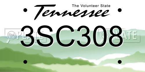 3SC308 Tennessee License Plate