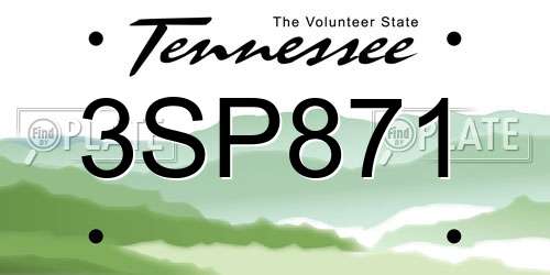 3SP871 Tennessee License Plate