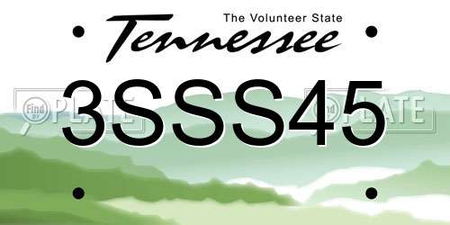 3SSS45 Tennessee License Plate