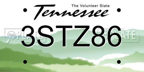 3STZ86 Tennessee License Plate