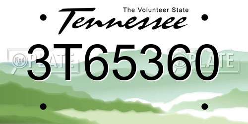 3T65360 Tennessee License Plate