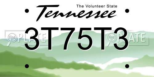 3T75T3 Tennessee License Plate