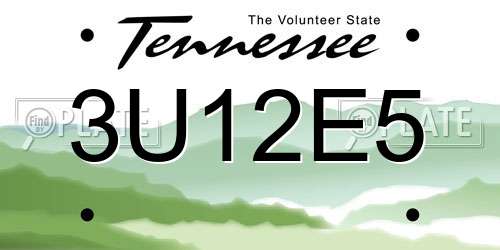 3U12E5 Tennessee License Plate
