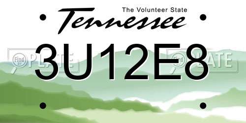 3U12E8 Tennessee License Plate