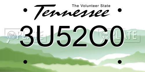 3U52C0 Tennessee License Plate