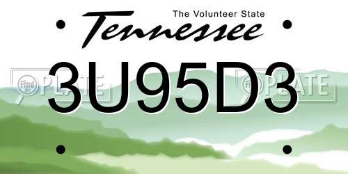 3U95D3 Tennessee License Plate