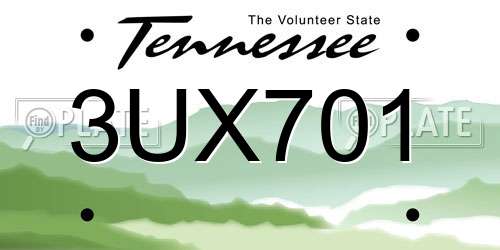 3UX701 Tennessee License Plate