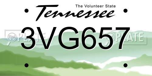 3VG657 Tennessee License Plate