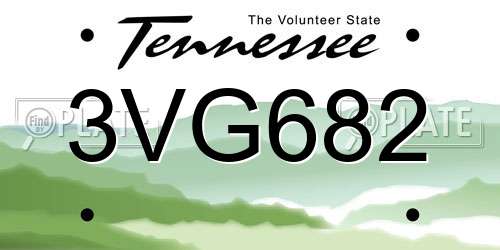 3VG682 Tennessee License Plate