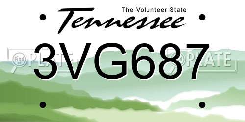 3VG687 Tennessee License Plate