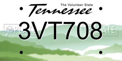 3VT708 Tennessee License Plate