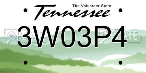 3W03P4 Tennessee License Plate