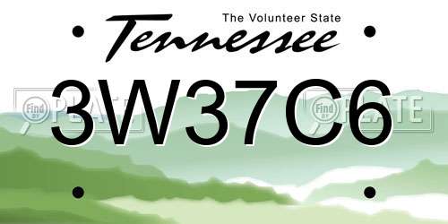 3W37C6 Tennessee License Plate