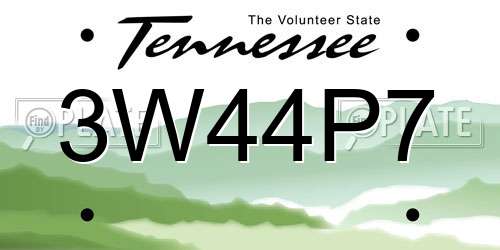 3W44P7 Tennessee License Plate