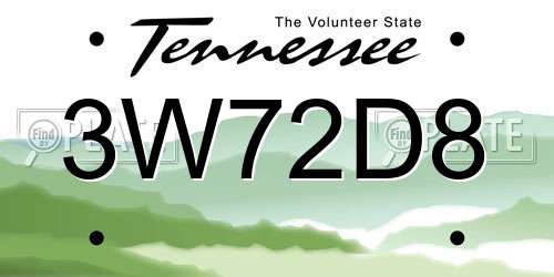 3W72D8 Tennessee License Plate