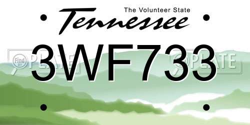 3WF733 Tennessee License Plate