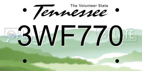 3WF770 Tennessee License Plate