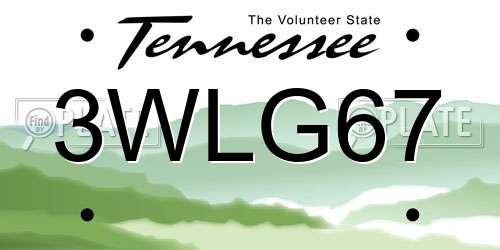 3WLG67 Tennessee License Plate