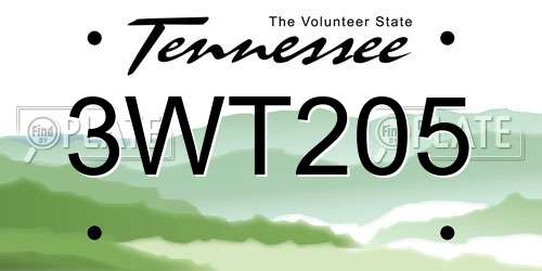 3WT205 Tennessee License Plate