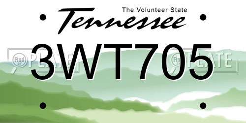 3WT705 Tennessee License Plate