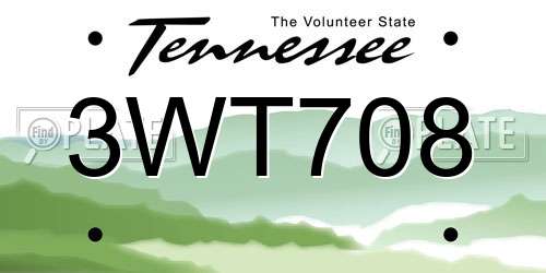 3WT708 Tennessee License Plate