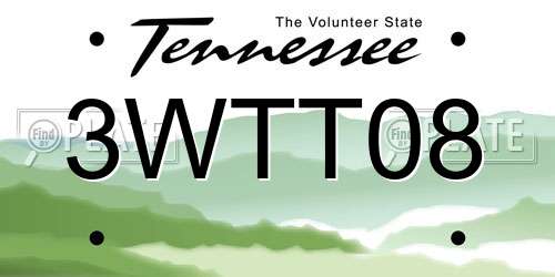 3WTT08 Tennessee License Plate