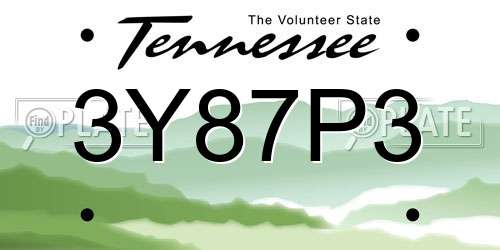 3Y87P3 Tennessee License Plate
