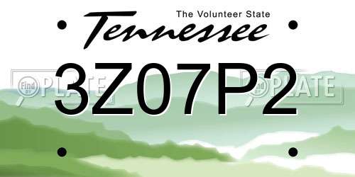 3Z07P2 Tennessee License Plate