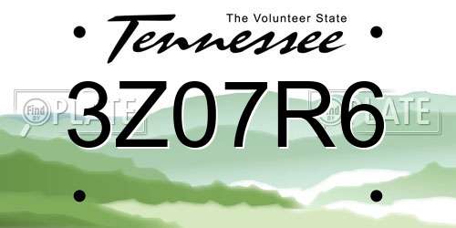 3Z07R6 Tennessee License Plate