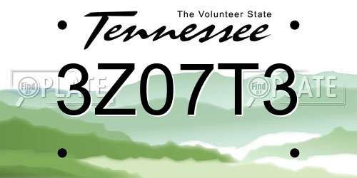 3Z07T3 Tennessee License Plate