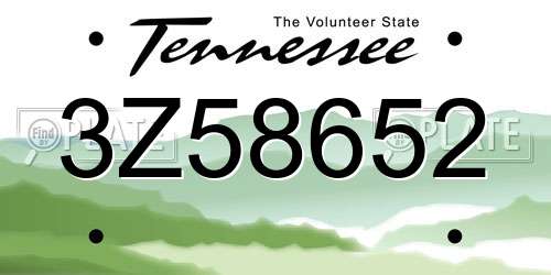 3Z58652 Tennessee License Plate