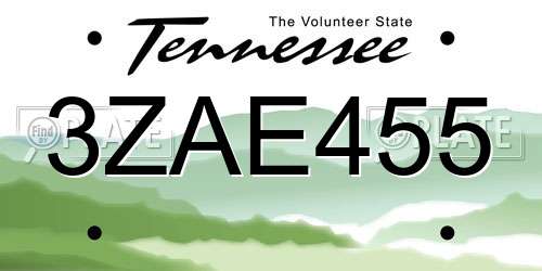 3ZAE455 Tennessee License Plate