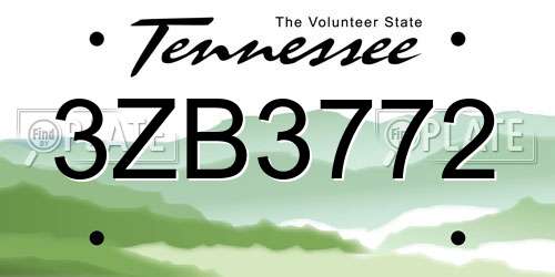 3ZB3772 Tennessee License Plate