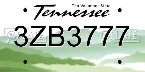 3ZB3777 Tennessee License Plate