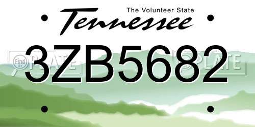 3ZB5682 Tennessee License Plate