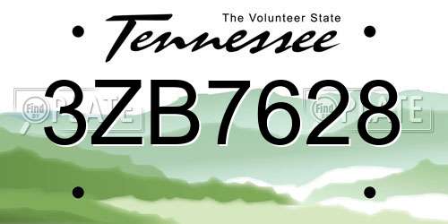 3ZB7628 Tennessee License Plate