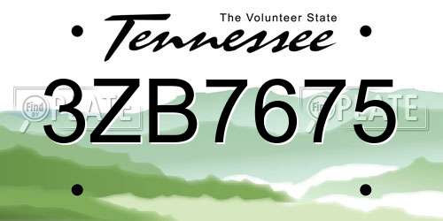 3ZB7675 Tennessee License Plate