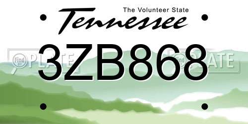 3ZB868 Tennessee License Plate