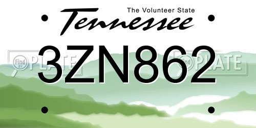 3ZN862 Tennessee License Plate
