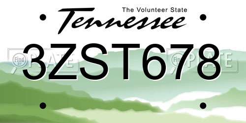 3ZST678 Tennessee License Plate