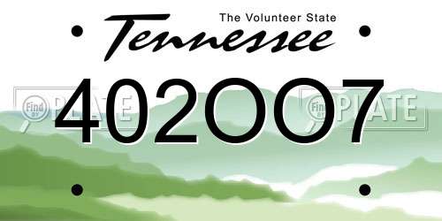 402OO7 Tennessee License Plate