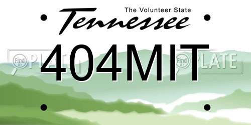 404MIT Tennessee License Plate