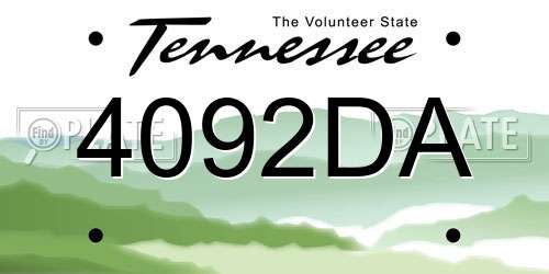 4092DA Tennessee License Plate