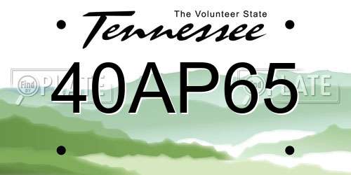 40AP65 Tennessee License Plate