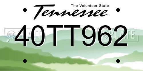 40TT962 Tennessee License Plate