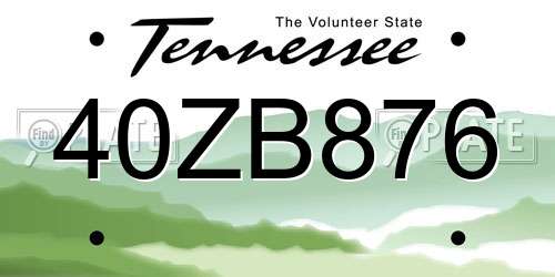 40ZB876 Tennessee License Plate