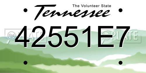 42551E7 Tennessee License Plate