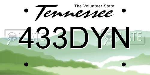 433DYN Tennessee License Plate