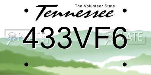 433VF6 Tennessee License Plate