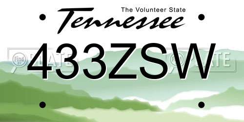 433ZSW Tennessee License Plate